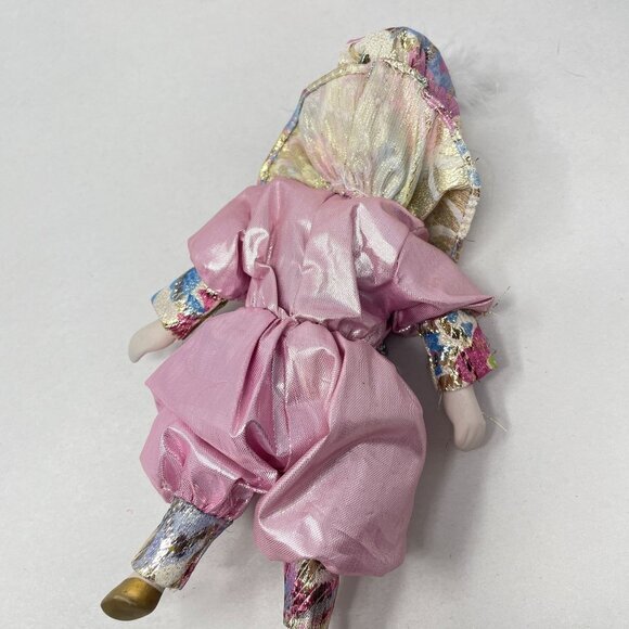 Vintage Venetian Porcelain Harlequin Dolls Painted Face Metallic 9" Collectible - Picture 5 of 12